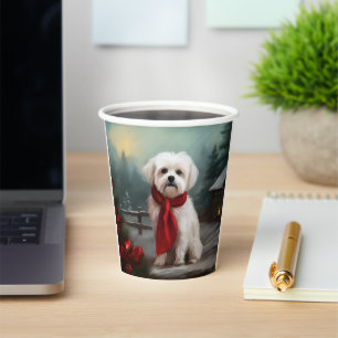 Vasos De Papel Perro maltés en Navidad con nieve