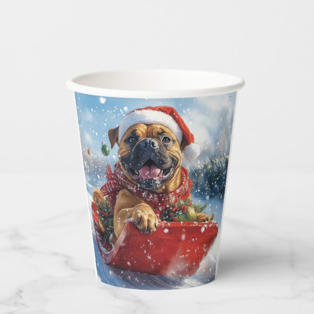 Vasos De Papel Perro masticador en escabeche deja que nieve Navid (Anverso)