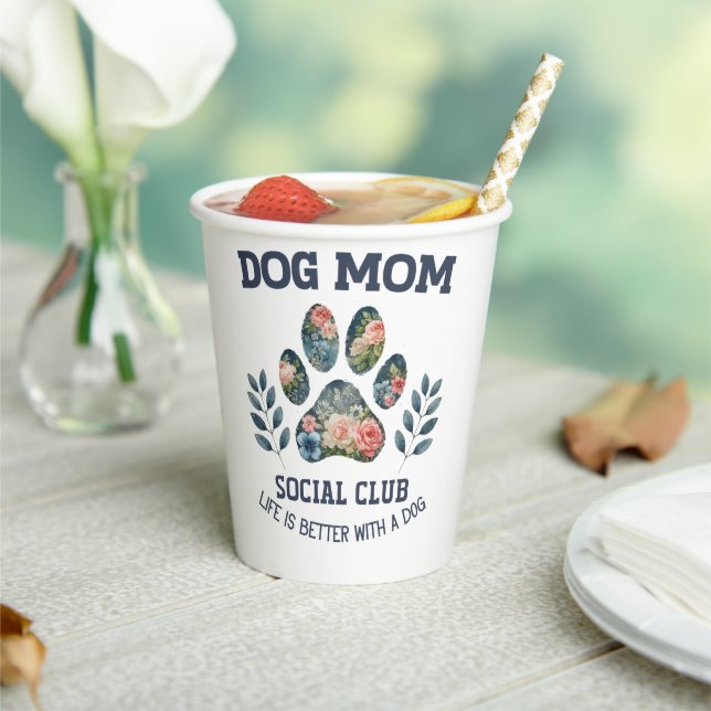 Vasos De Papel Perro Mom Paw Floral (in situ)