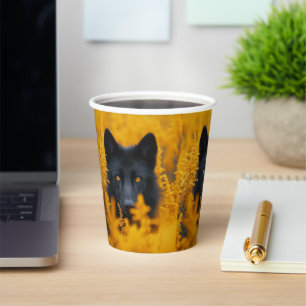 Vasos De Papel Perro negro con ojos de oro asombrosos