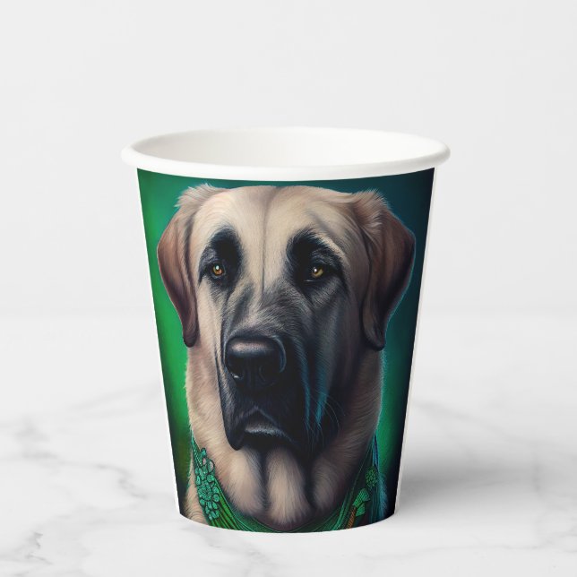 Vasos De Papel Perro pastor anatoliano con vestido del Día de San (Anverso)