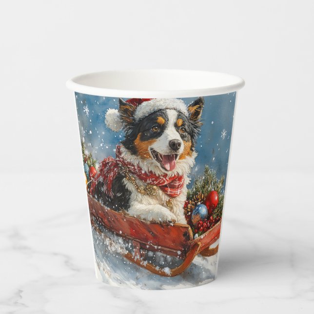 Vasos De Papel Perro pastor australiano en espantadas navidades (Anverso)