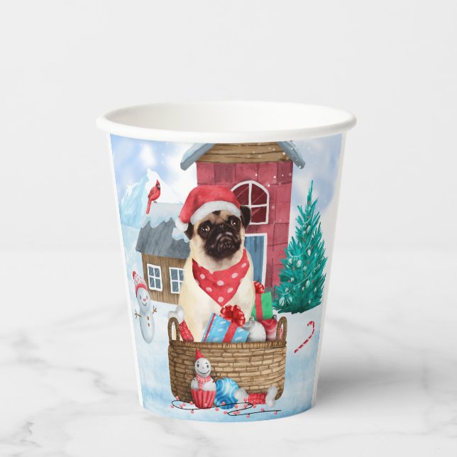 Vasos De Papel Perro picado en la casa de perros de Navidades de  (Anverso)