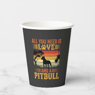 Vasos De Papel Perro Pitbull Atardecer Retro Amor