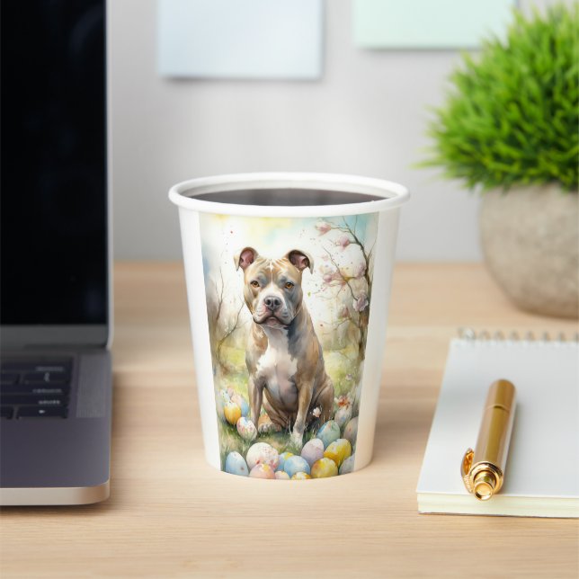 Vasos De Papel Perro Pitbull con vacaciones en Pascua (in situ)