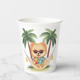 Vasos De Papel Perro Pomeraniano En Una Camisa Hamaca Hawaiana