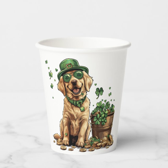 Vasos De Papel Perro recuperador del día de San Patricio (Anverso)