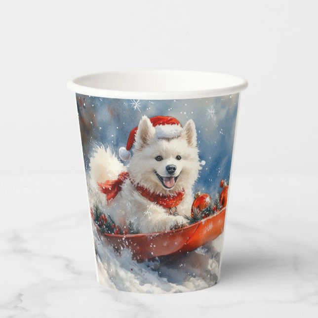 Vasos De Papel Perro Samoyen en el manto Navidades que la nieve (Anverso)