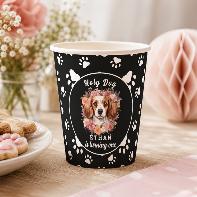 Vasos De Papel Perro Santo, Cumplo Uno | Cumpleaños Perrita 1 (Holy Dog, I'm One | Dog Girl 1st Birthday Paper Cups)