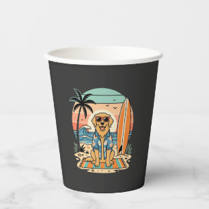 Vasos De Papel Perro Surfista Playa Retro Verano