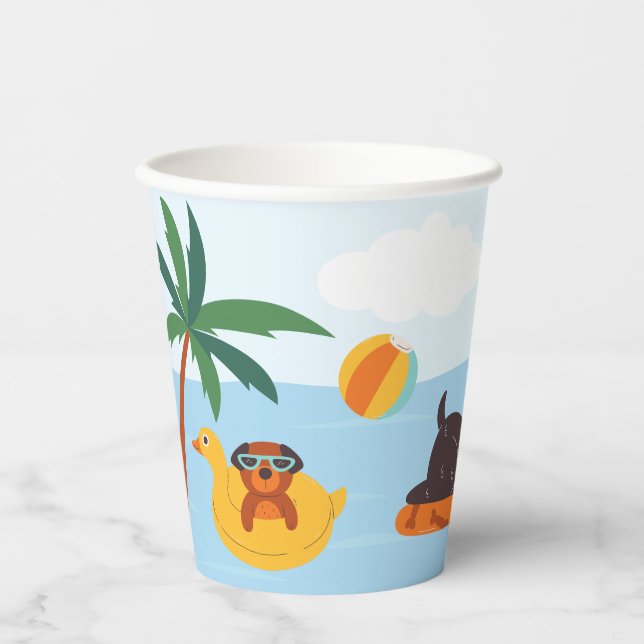 Vasos De Papel Perros de verano en la playa (Anverso)