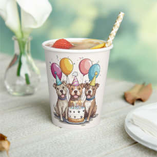 Vasos De Papel Perros Pit Bull de cumpleaños