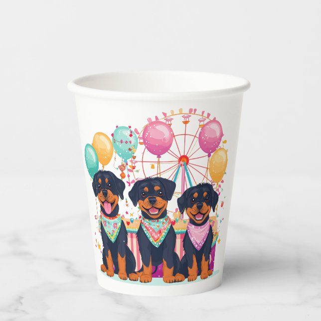 Vasos De Papel Perros Rottweiler En Una Feria  (Anverso)