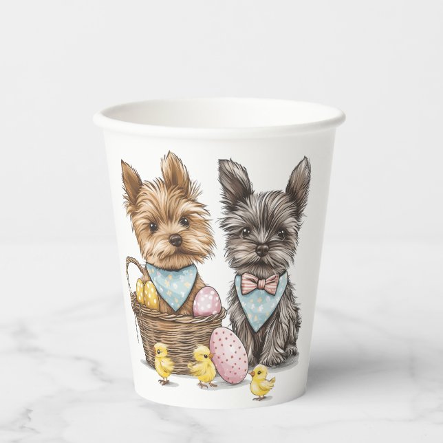 Vasos De Papel Perros Yorkshire Terrier de Pascua (Anverso)