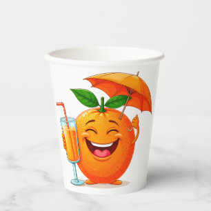 Vasos De Papel Personaje de dibujos animados naranja feliz sosten