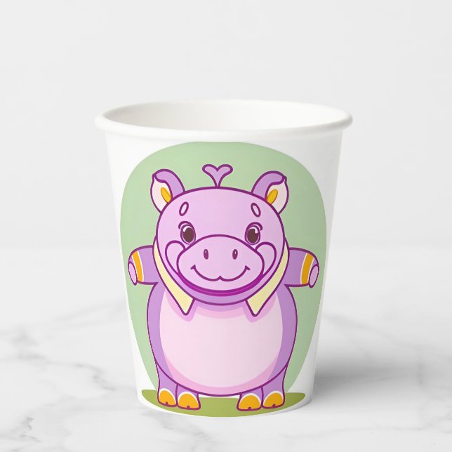 Vasos De Papel Personaje de Hipopótamo Feliz (Anverso)