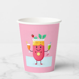 Vasos De Papel Personaje de jugo de dibujos animados alegre