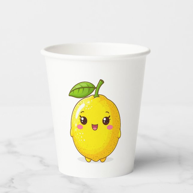 Vasos De Papel Personaje de limón sonriente lindo (Anverso)