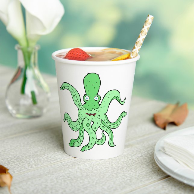 Vasos De Papel Personaje de pulpo verde Monstruo del mar Quirky (Subido por el creador)