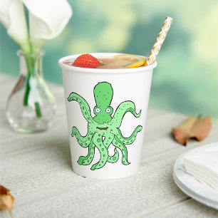 Vasos De Papel Personaje de Pulpo Verde Monstruo Marino Peculiar