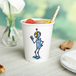 Vasos De Papel Personaje de Robot Retro Futurista Saludando