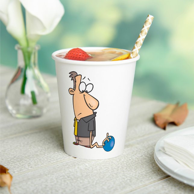 Vasos De Papel Personaje divertido de bolos triste con bola de bo (Subido por el creador)