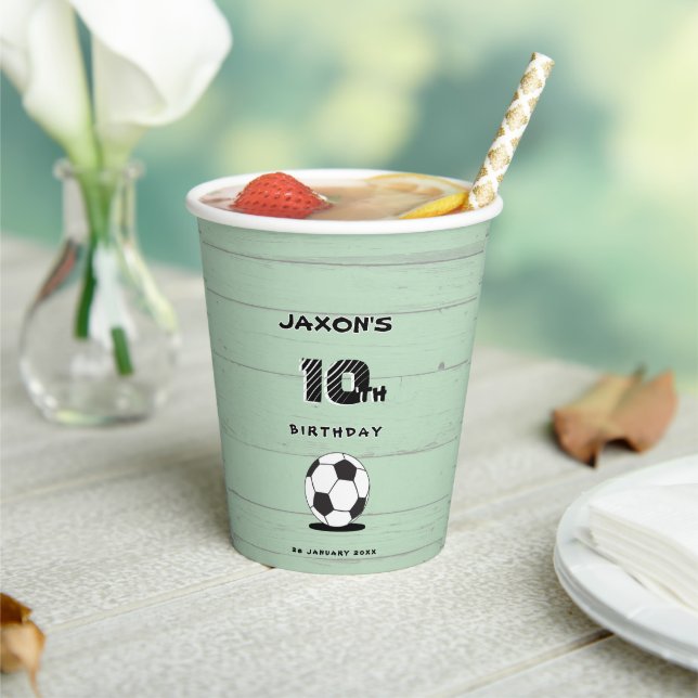 Vasos De Papel Personalised Name & Age Soccer Football  (in situ)