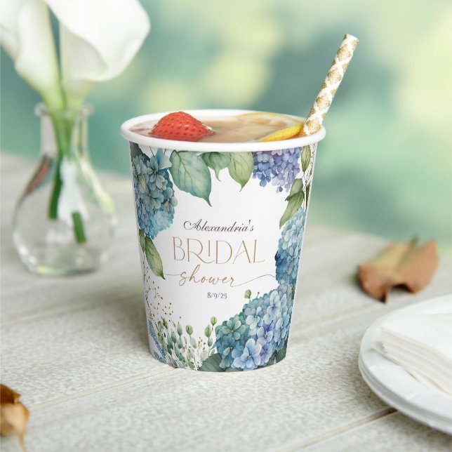 Vasos De Papel Personaliza la Ducha Nupcial con Hortensias Azules (in situ)