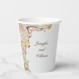 Vasos De Papel Personaliza Nombre Floral Sofisticada Boda
