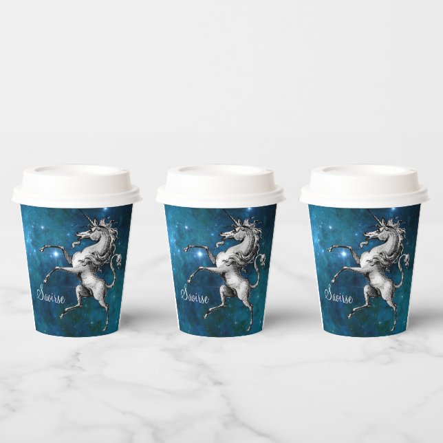 Vasos De Papel Personalizable celeste unicornio (Multi)