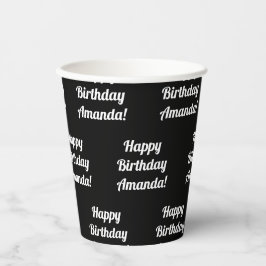Vasos De Papel Personalizable Feliz Cumpleaños Texto | Blanco y n