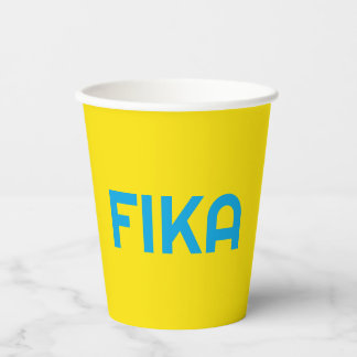 Vasos De Papel Personalizable FIKA Negrita amarillo y azul