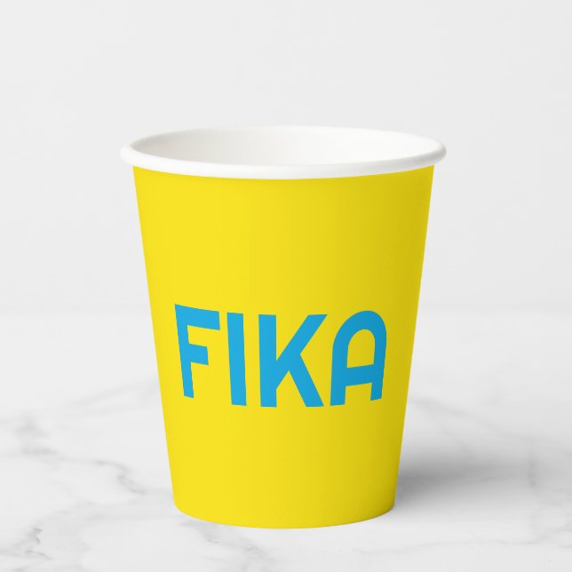 Vasos De Papel Personalizable FIKA Negrita amarillo y azul (Anverso)