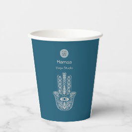 Vasos De Papel Personalizable Hamsa, estudio de yoga verde verde