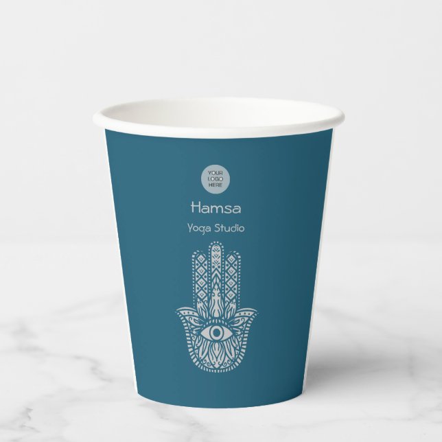 Vasos De Papel Personalizable Hamsa, estudio de yoga verde verde  (Anverso)