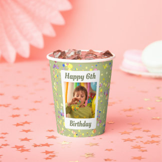 Vasos De Papel Personalizable Lime Cream Green Birthday Confetti