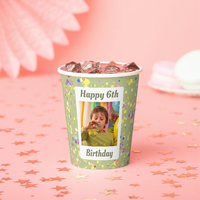 Vasos De Papel Personalizable Lime Cream Green Birthday Confetti (in situ)
