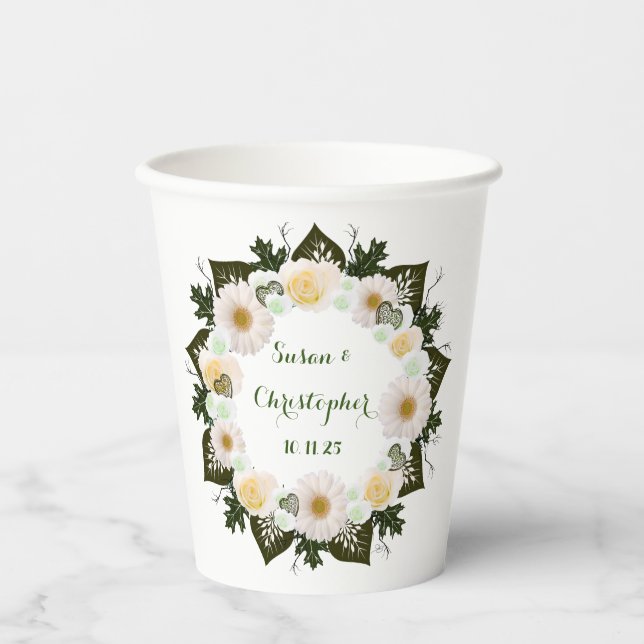 Vasos De Papel Personalizable Wreath Boda (Anverso)