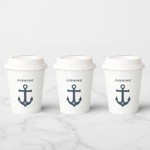 Vasos De Papel Personalización del diseño náutico del ancla azul