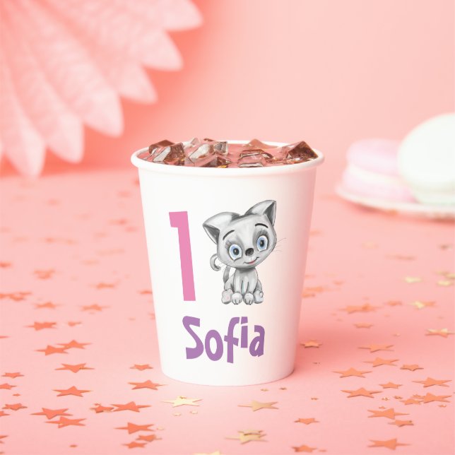 Vasos De Papel Personalización del primer cumpleaños del gato beb (in situ)