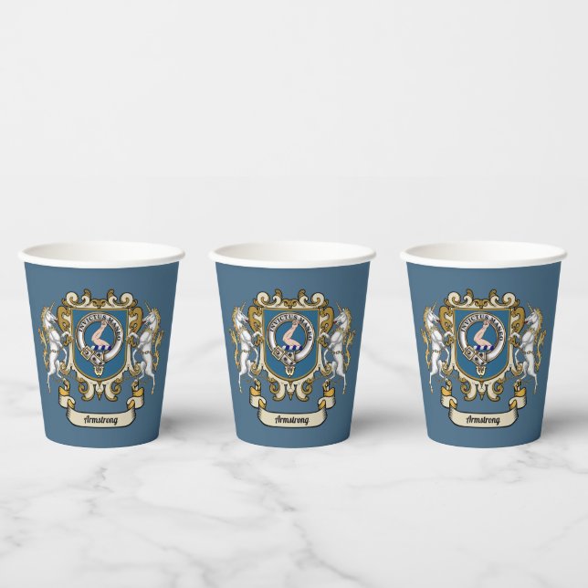 Vasos De Papel Personalizada la insignia azul de clan Armstrong (Multi)