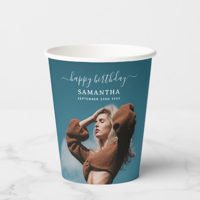 Vasos De Papel Personalizado 2 Fotos Fiesta de cumpleaños Selfie (Reverso )