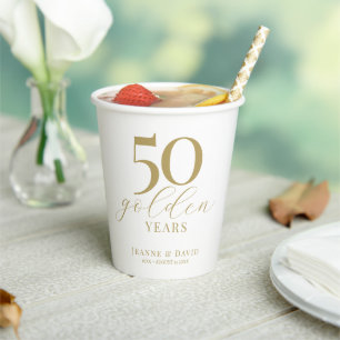 Vasos De Papel Personalizado 50° aniversario Boda Elegante