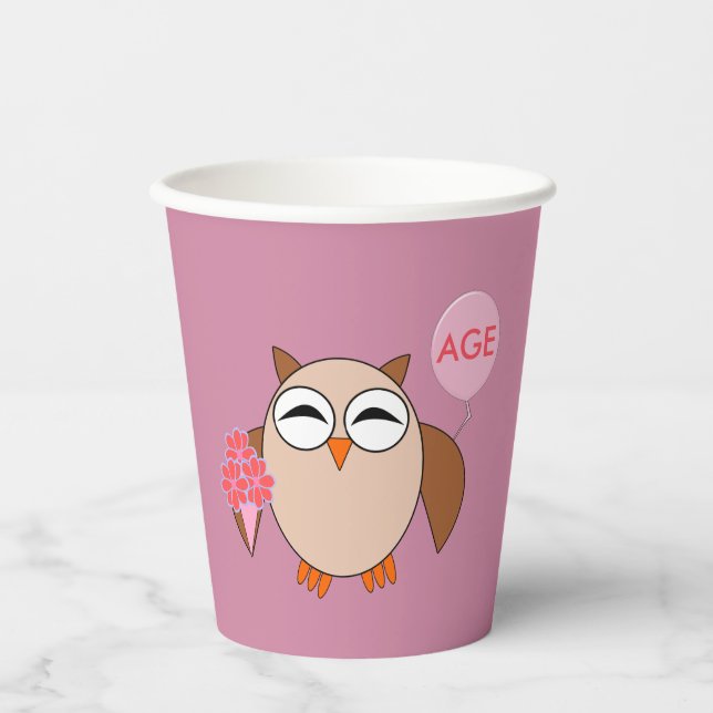 Vasos De Papel Personalizado Age Birthday Owl (Anverso)