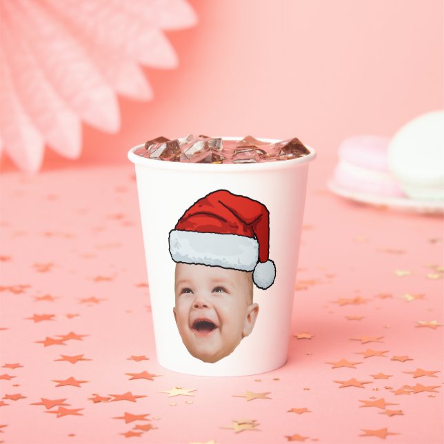 Vasos De Papel Personalizado Baby Face Foto Santa Hat Navidades (in situ)