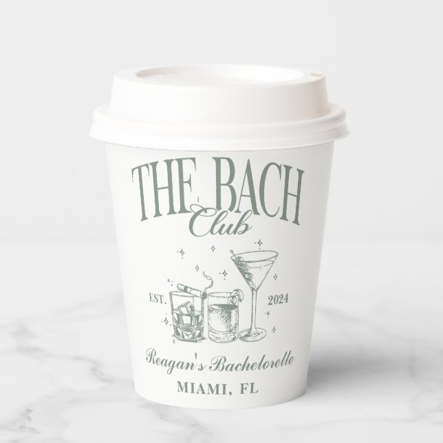 Vasos De Papel Personalizado Bach Club Bachelorette Retro Cóctel  (Anverso)