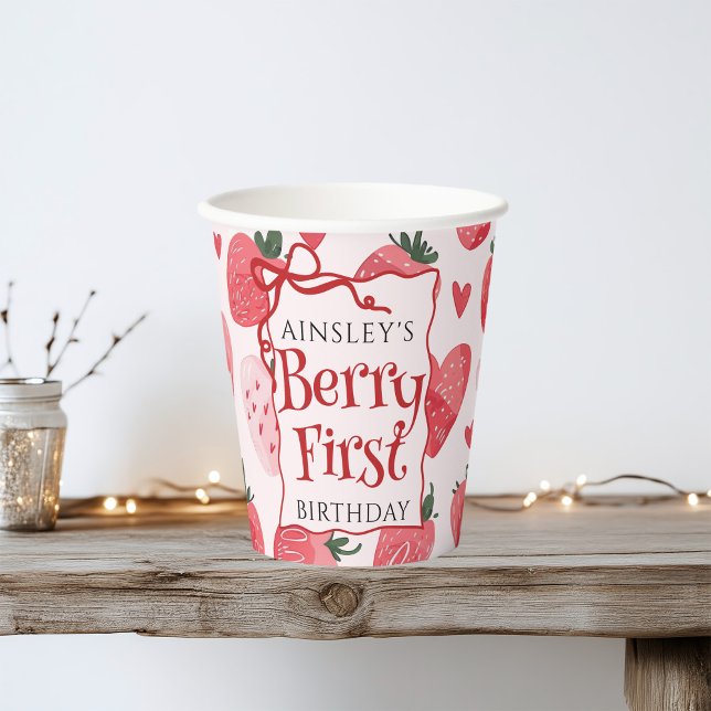 Vasos De Papel Personalizado Berry First Coquette Pink Bow 1º cum (Subido por el creador)