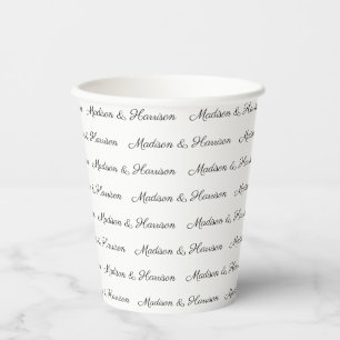 Vasos De Papel Personalizado blanco negro pareja de guiones nombr
