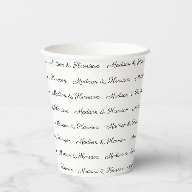 Vasos De Papel Personalizado blanco negro pareja de guiones nombr (Anverso)