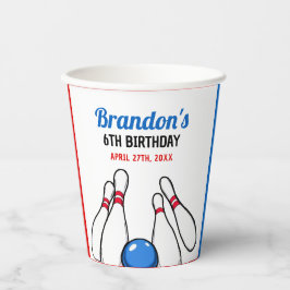 Vasos De Papel Personalizado Blue & Red Bowling Kids 6º cumpleaño